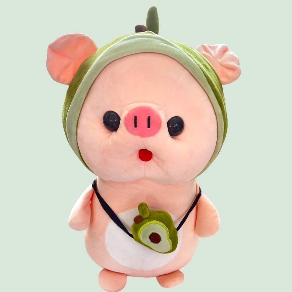 MELECERI Avocado Pig Plush 15.7" Pink Stuffed Animal Kawaii Soft Toy